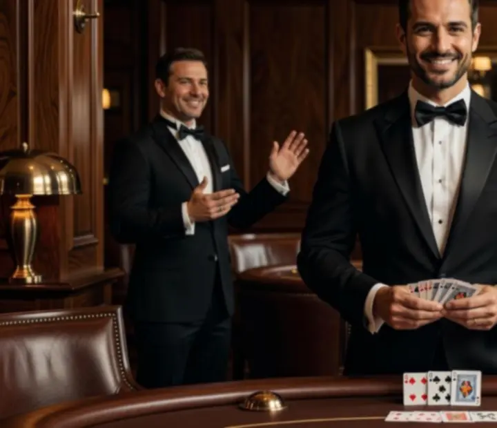 Crupier y anfitrión profesional atendiendo una mesa de poker en Mesaymazo